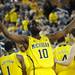 Michigan junior Tim Hardaway Jr. motions to the crowd as the team goes to a time out during the second half against North Carolina State at Crisler Center on Tuesday night. Melanie Maxwell I AnnArbor.com